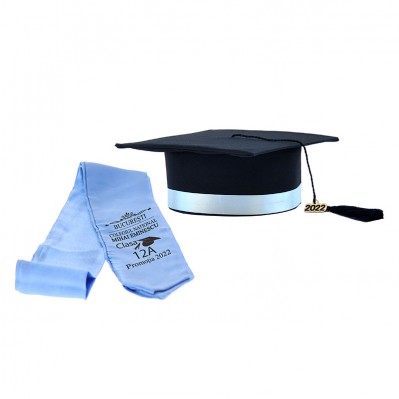 Toca Absolvire neagra cu bentita bleu + esarfa personalizata - Toci clasa 8