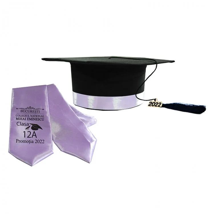 Toca Absolvire neagra cu bentita lila + esarfa personalizata - Toci clasa 8 - robefestivitatiabsolvire.ro