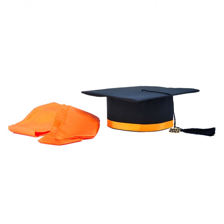 Toca Absolvire neagra cu bentita portocalie + esarfa - Toci clasa 8 - robefestivitatiabsolvire.ro