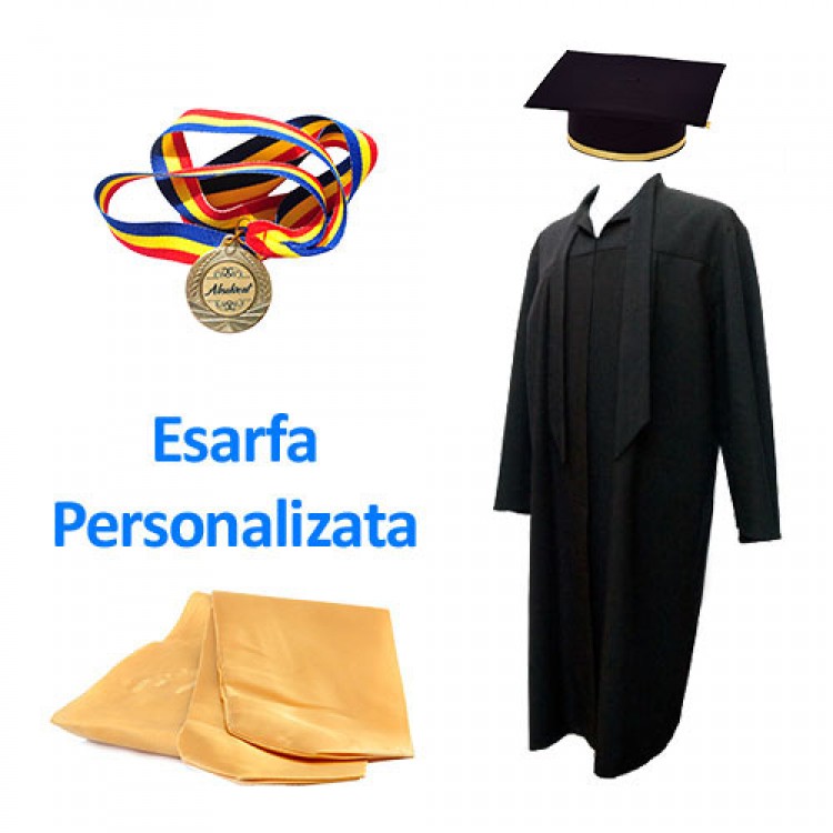 Pachet Absolvire - Toca + Esarfa Personalizata + Medalie Absolvent + costumatie - Toci clasa 8 - robefestivitatiabsolvire.ro