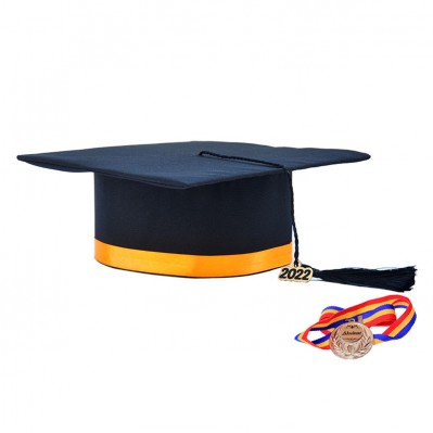 Toca Absolvire neagra cu bentita portocalie + medalie