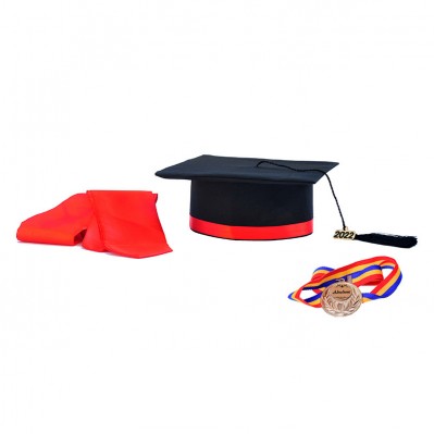 Toca Absolvire neagra cu bentita rosie + medalie + esarfa