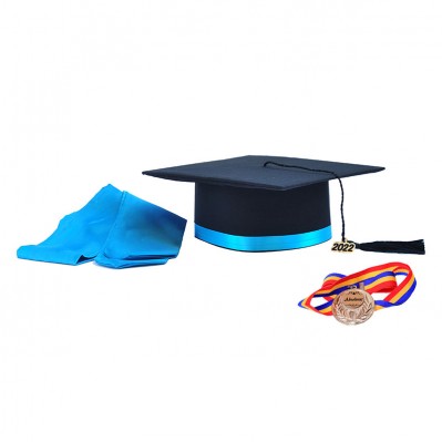 Toca Absolvire neagra cu bentita turcoaz spre albastru + medalie + esarfa